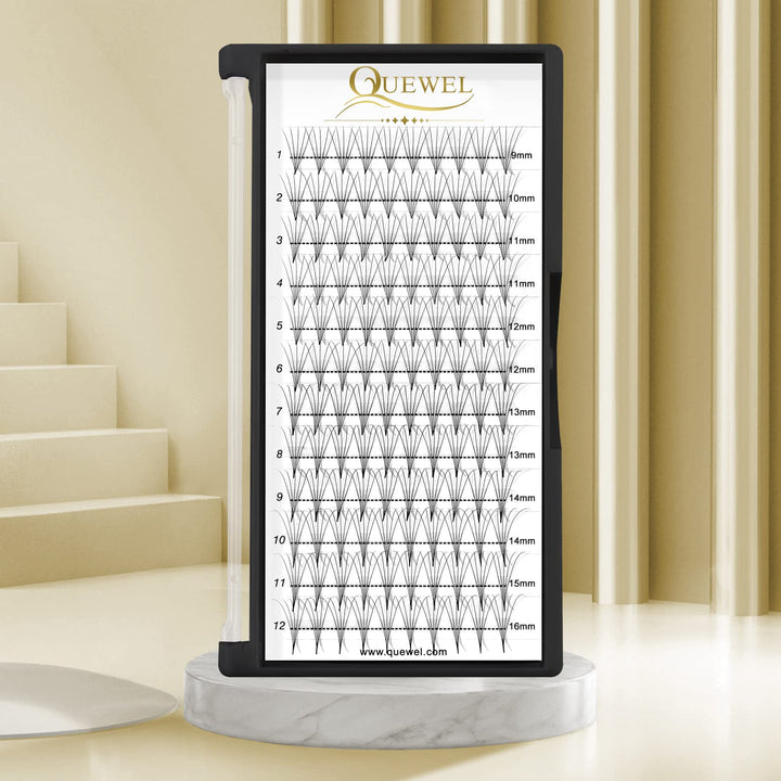 QUEWEL Premade Fans Middle Part 3D Russian Volume Eyelash Extensions, 5D-0.10D-Mix9-16