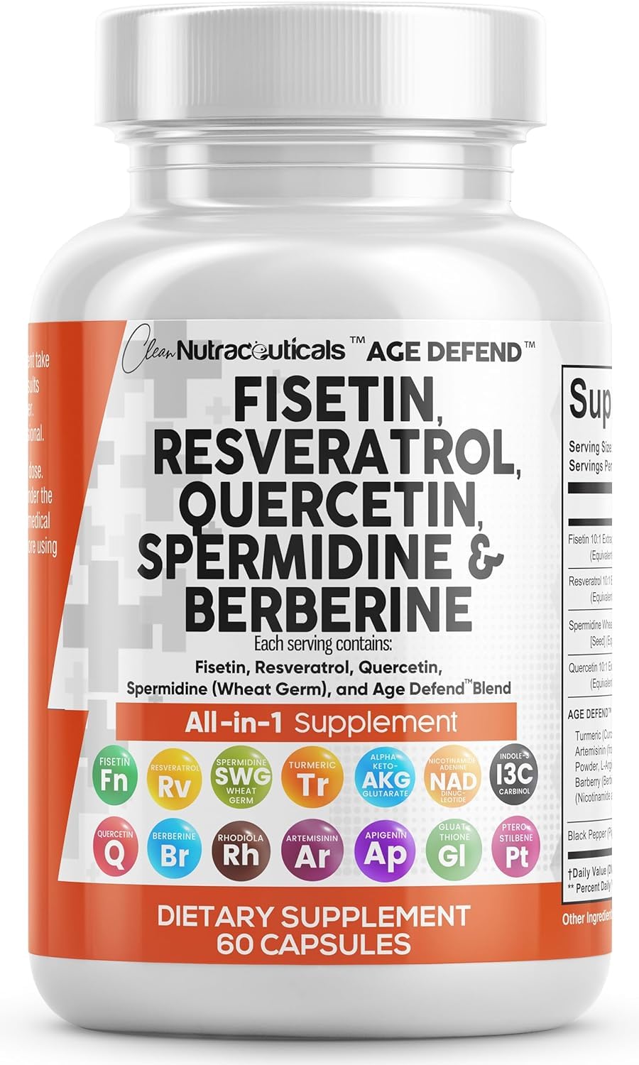 Clean Nutraceuticals Fisetin Quercetin Resveratrol Supplement, 2500 mg