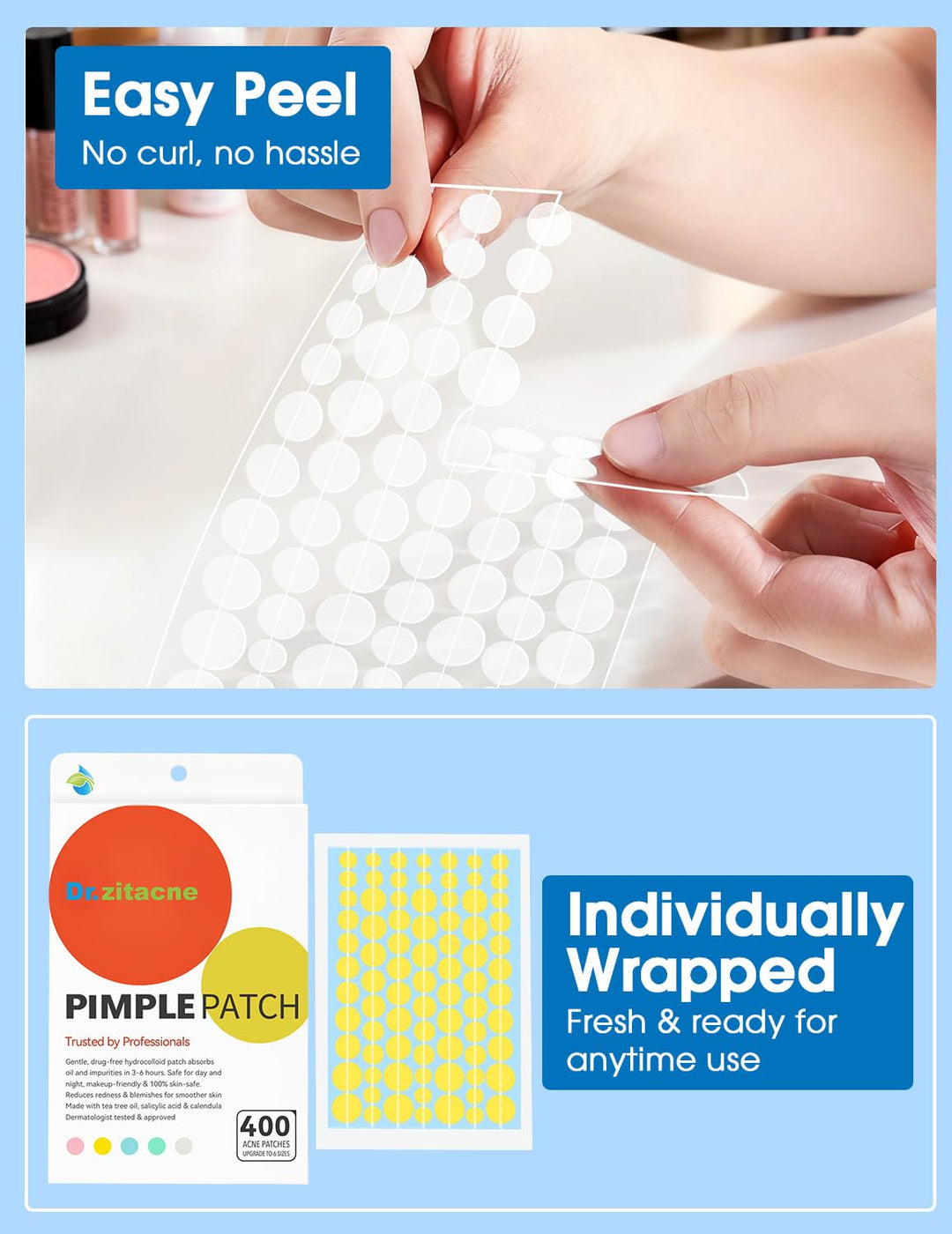Dr. Zitacne Hydrocolloid Acne Patches, Multicolor, 400 Count