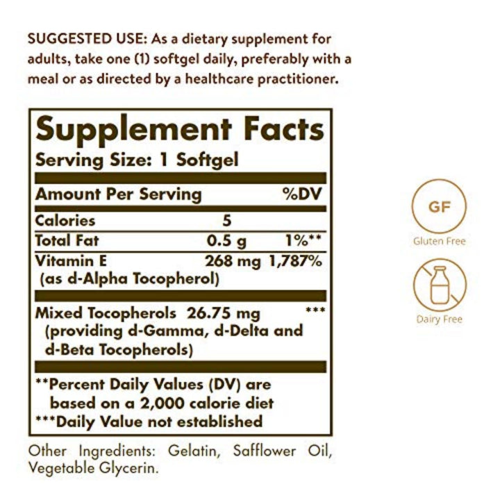 Solgar Vitamin E 268mg 400 IU Softgels, 100 Count