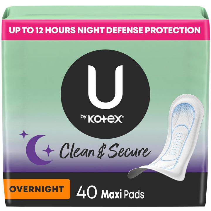 U by Kotex Maxi Pads with Wings, Overnight, 40 Count