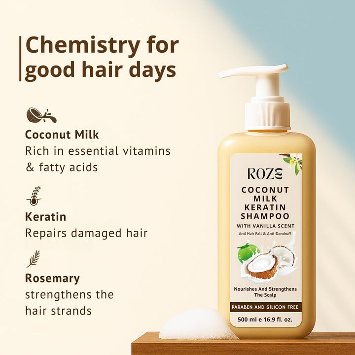 ROZE Coconut Milk Keratin Shampoo, 500 ml