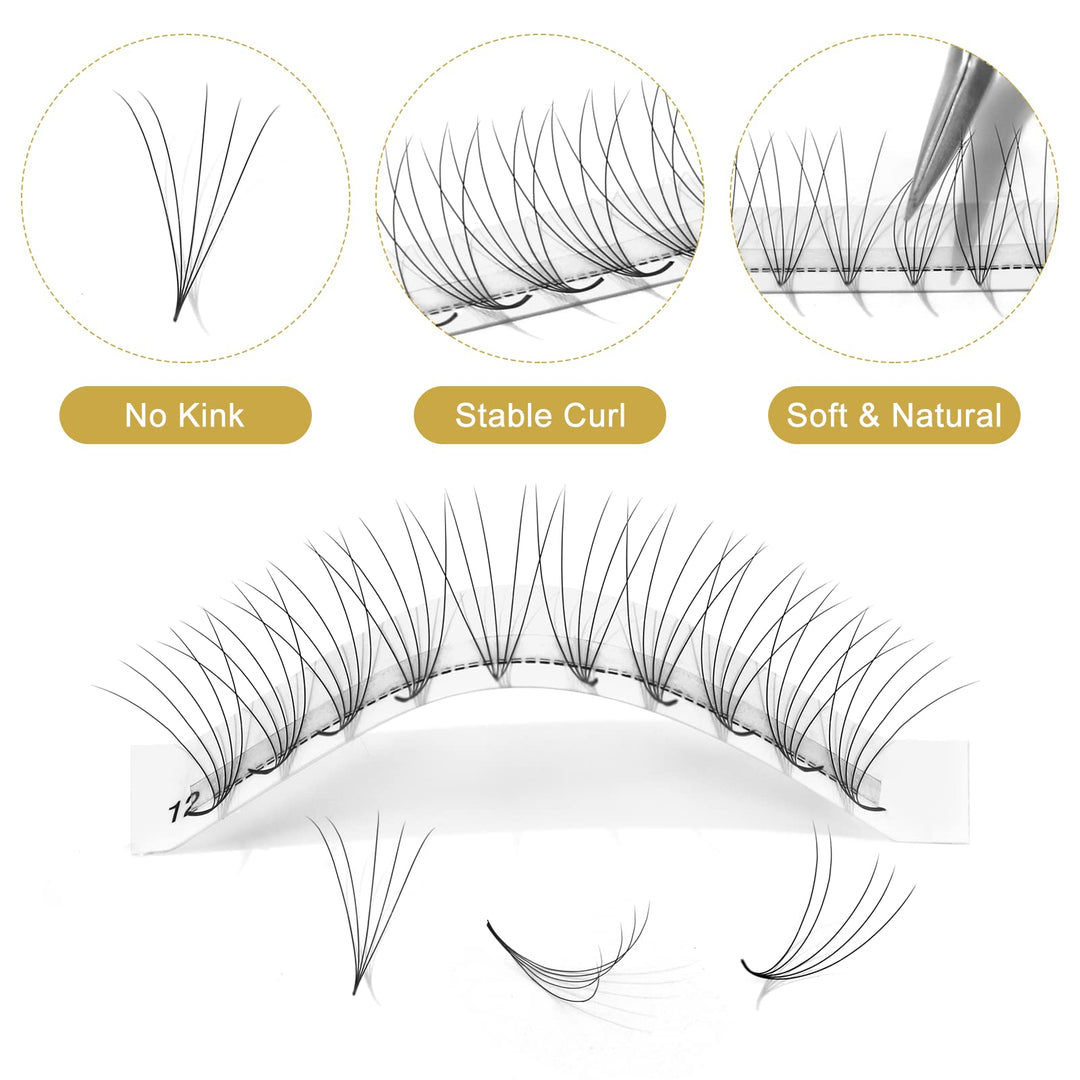 QUEWEL Premade Fans Middle Part 3D Russian Volume Eyelash Extensions, 5D-0.10D-Mix9-16