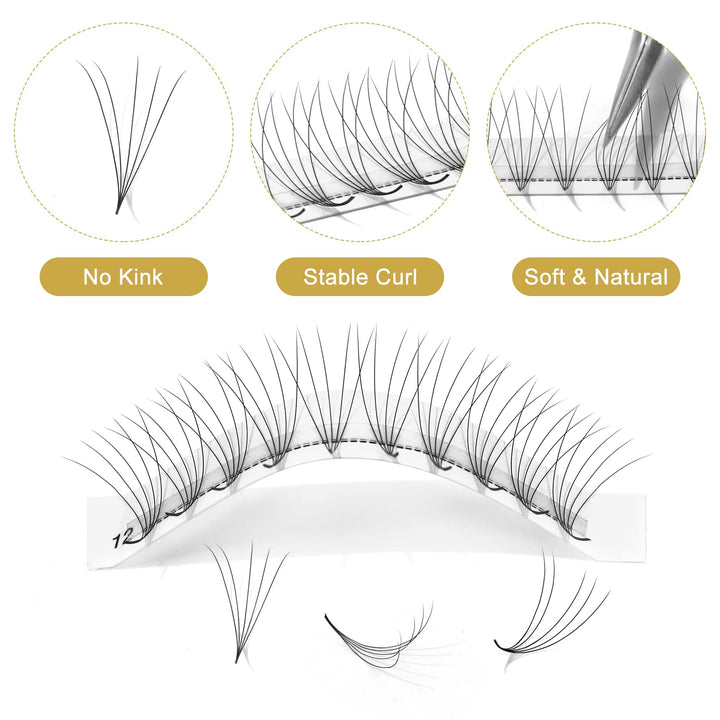 QUEWEL Premade Fans Middle Part 3D Russian Volume Eyelash Extensions, 5D-0.10D-Mix9-16