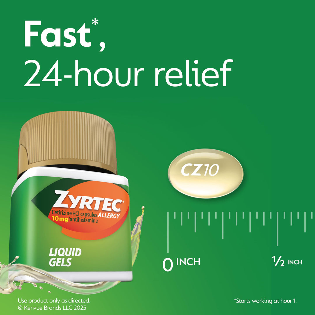 Zyrtec Allergy Relief Liquid Gel Capsules, Cetirizine HCl, 12 Count