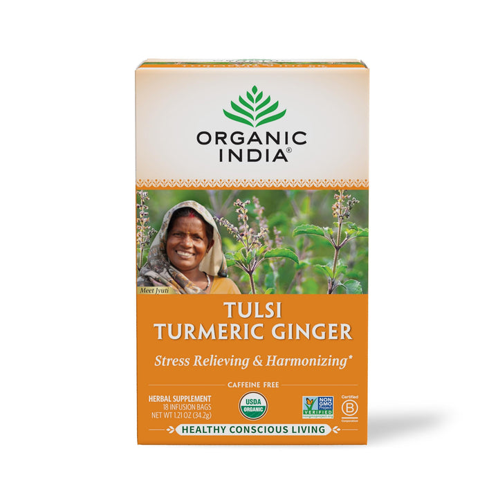 ORGANIC INDIA Tulsi Ginger Turmeric Tea, 18 Count