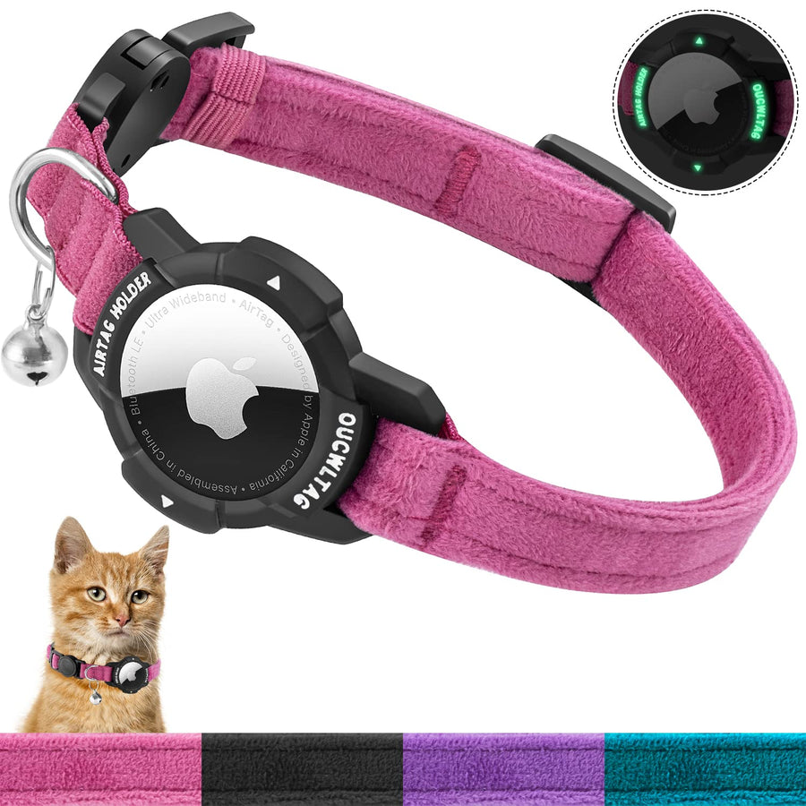 OUCWLTAG AirTag Cat Collar, Pink, 7-10 in