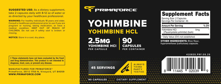 Primaforce Yohimbine HCl, 2.5 mg, 90 Count