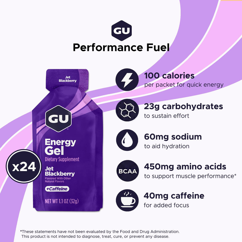 GU Energy Original Sports Nutrition Energy Gel, Jet Blackberry, 24 Count