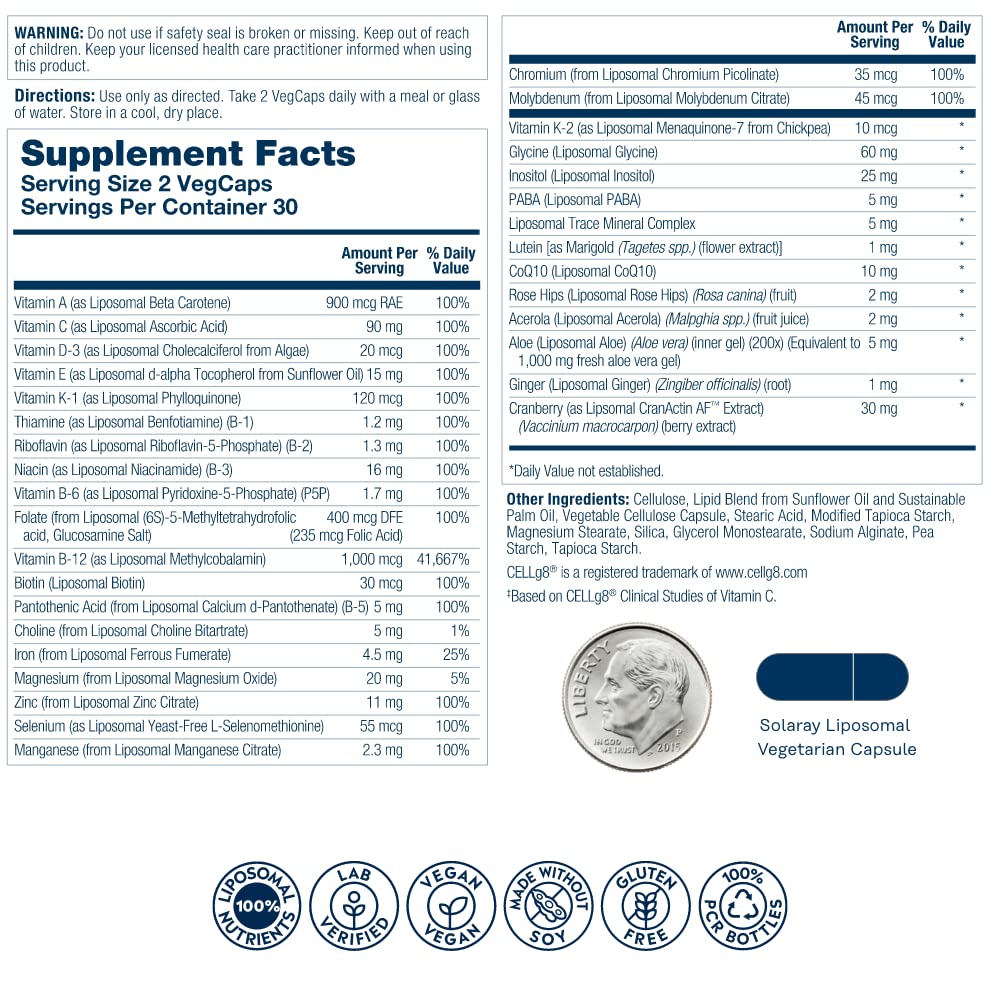 SOLARAY Liposomal Multivitamin, 120 Count
