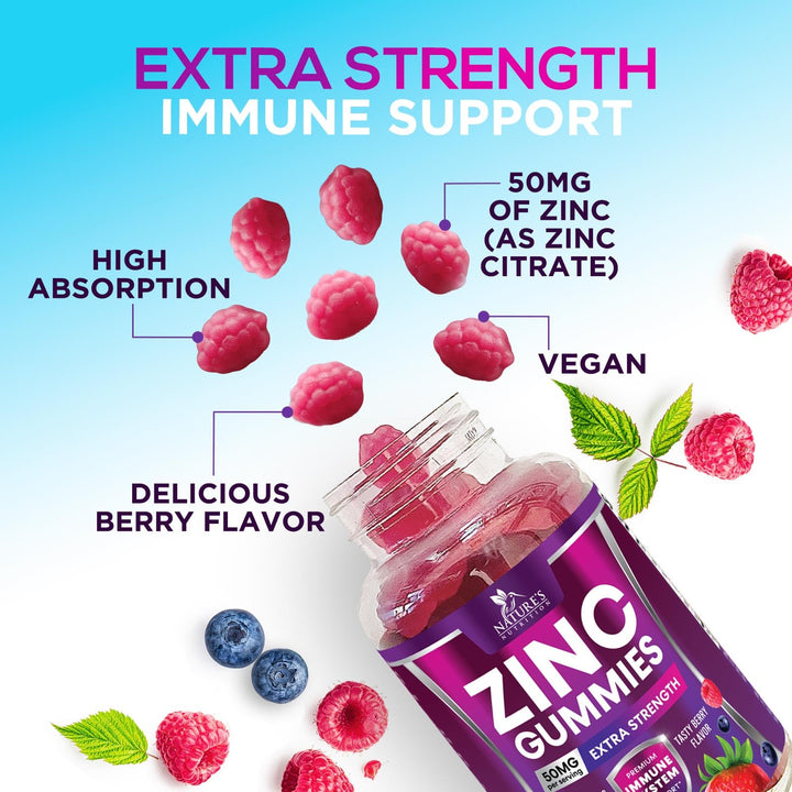 Zinc Gummies 50mg, Natural Berry, 60 Count