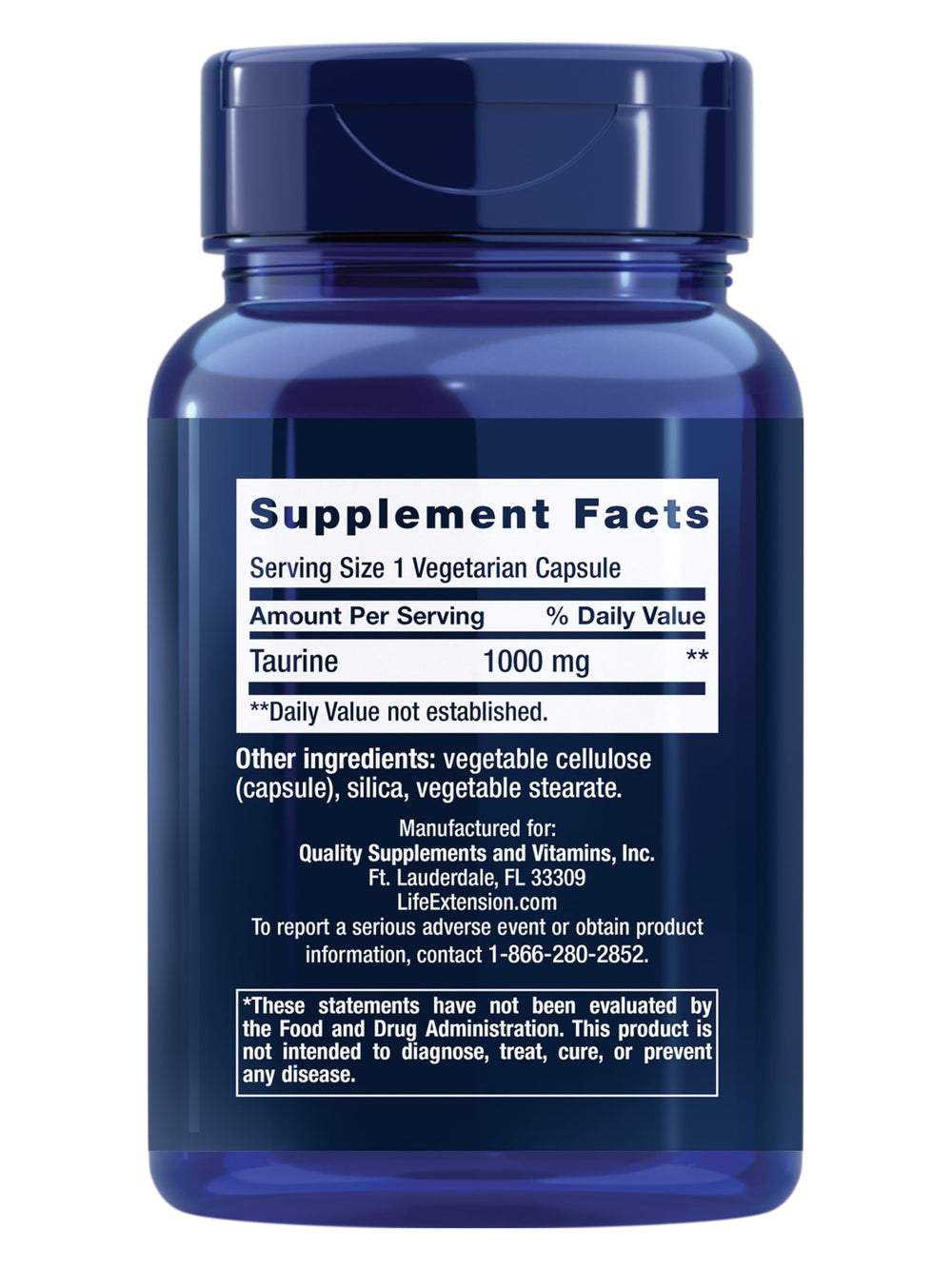 Life Extension Taurine 1000 mg, 50 Count