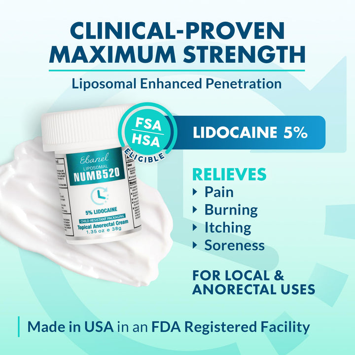 Ebanel 5% Lidocaine Topical Numbing Cream, 1.35 oz