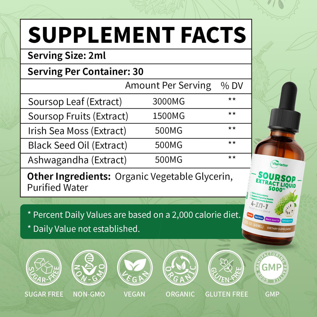 VitaHarbor Soursop Bitters Liquid, Slightly Sweet, 2 fl oz