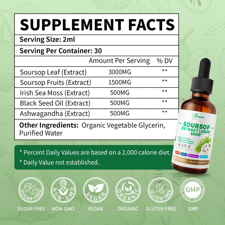 VitaHarbor Soursop Bitters Liquid, Slightly Sweet, 2 fl oz