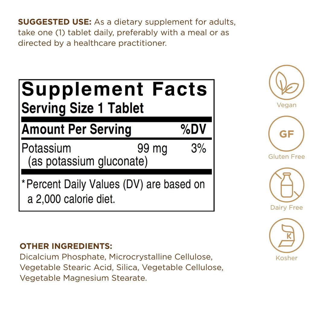 Solgar Potassium Gluconate, 100 Count