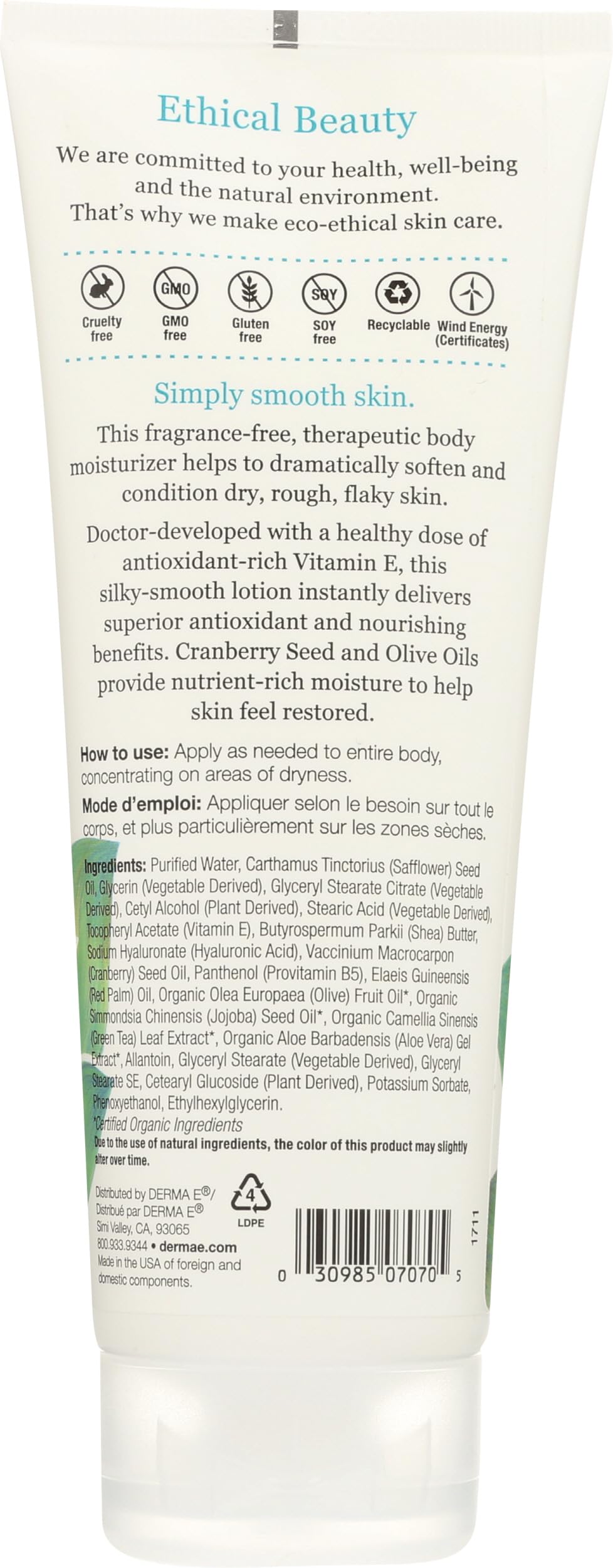 Derma E Vitamin E Intensive Therapy Body Lotion, Fragrance Free, 8 fl oz