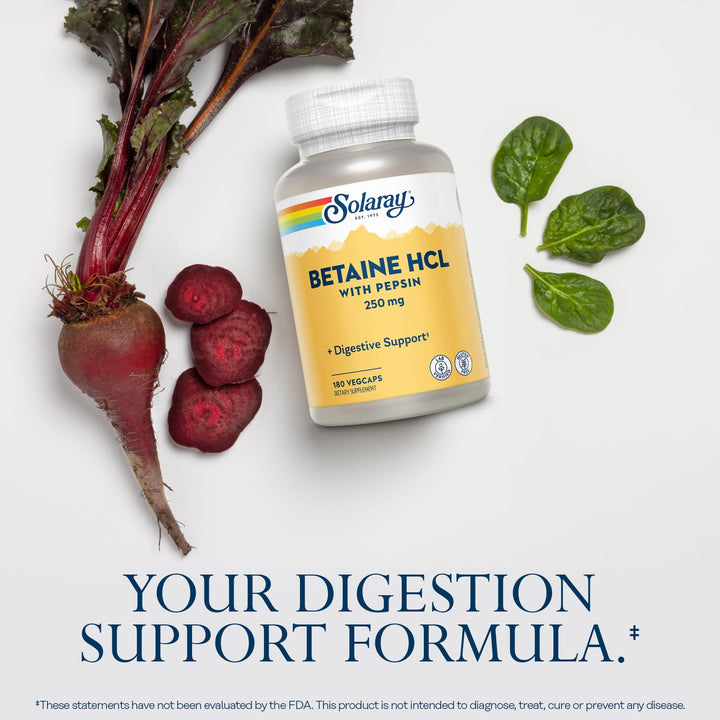 SOLARAY Betaine HCl With Pepsin, 250 mg, 180 Count