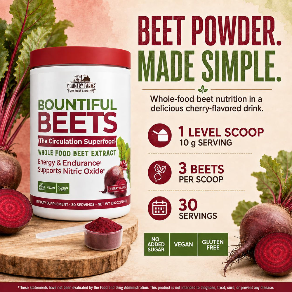 Country Farms Bountiful Beets Wholefood Beet Extract Powder, Cherry, 30 Servings