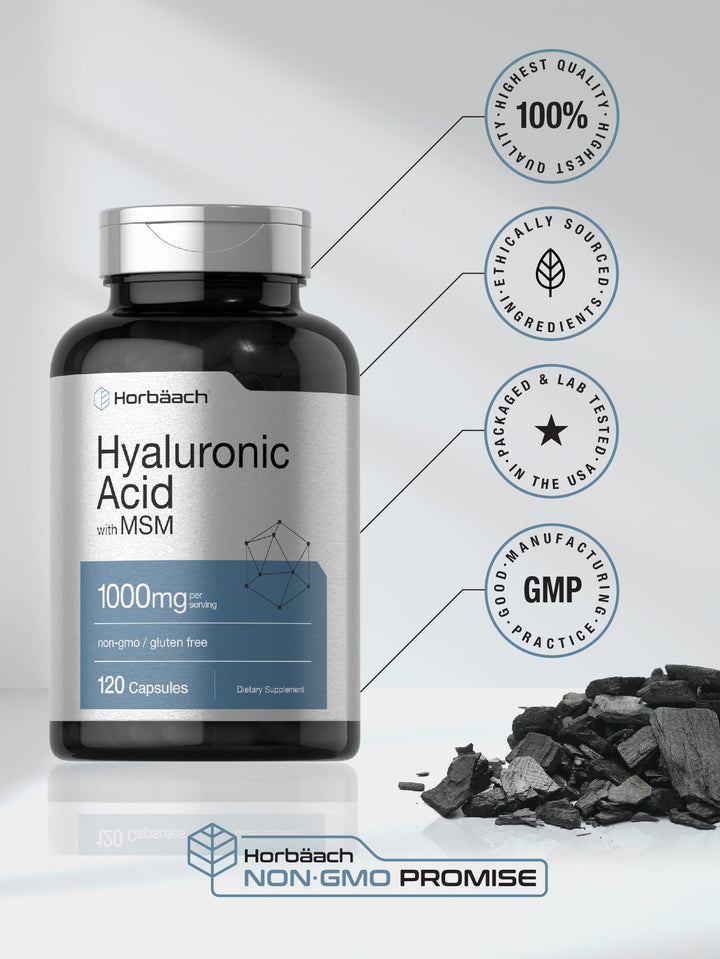 Horbäach Hyaluronic Acid With MSM Capsules, 1000 mg, 120 Count
