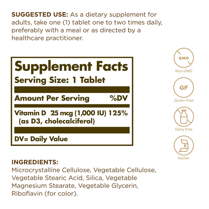 Solgar Vitamin D3 1000 IU, 90 Count