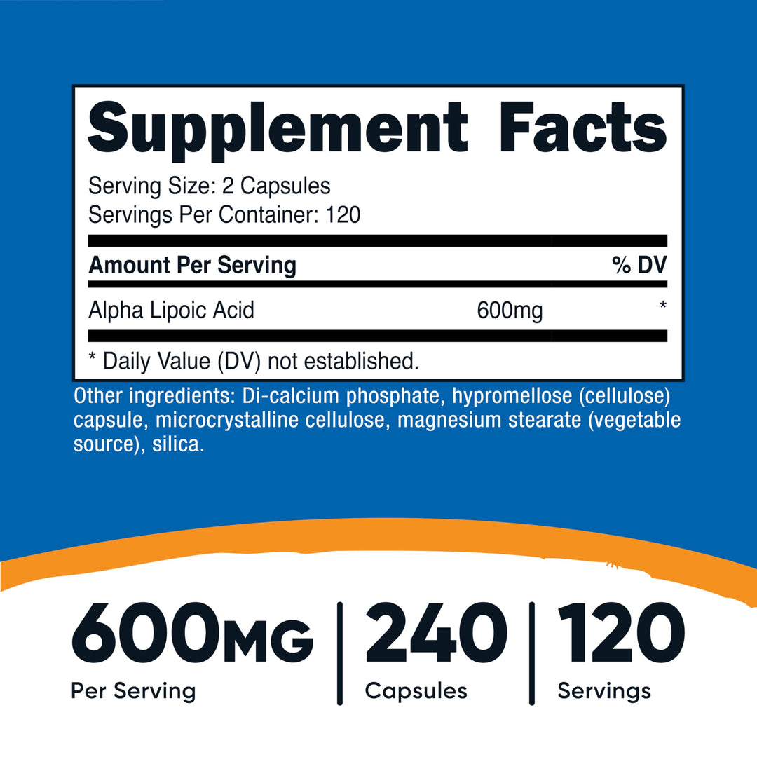 Nutricost Alpha Lipoic Acid Capsules, 600 mg, 240 Count