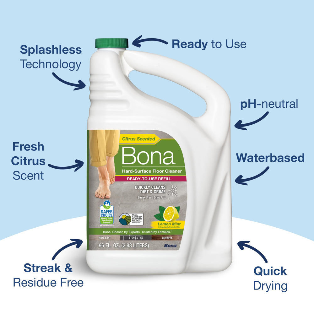 Bona Multi-Surface Floor Cleaner Refill, Lemon Mint, 96 fl oz