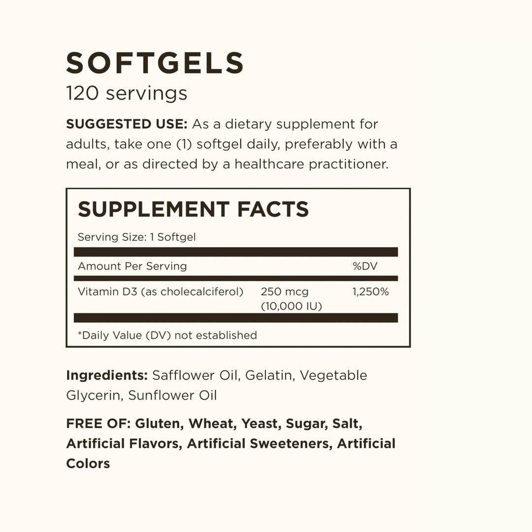 Solgar Vitamin D3 250 mcg (10,000 IU), 120 Count