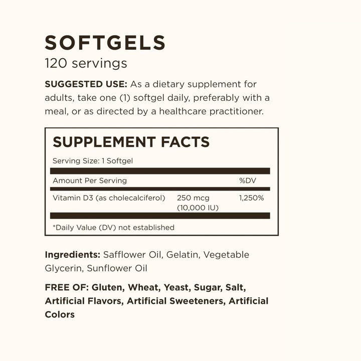 Solgar Vitamin D3 250 mcg (10,000 IU), 120 Count