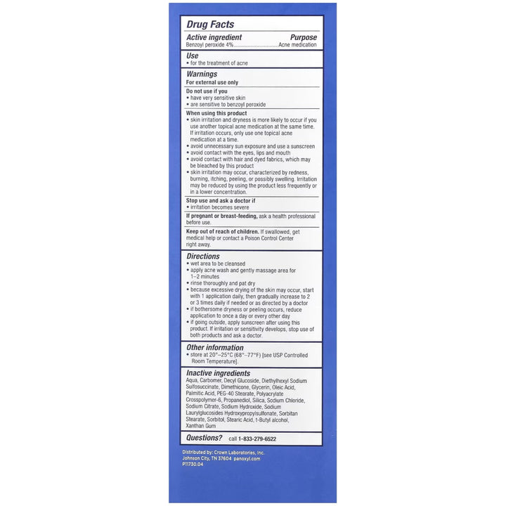 PanOxyl Acne Creamy Wash, 4 Percent Benzoyl Peroxide, 6 oz