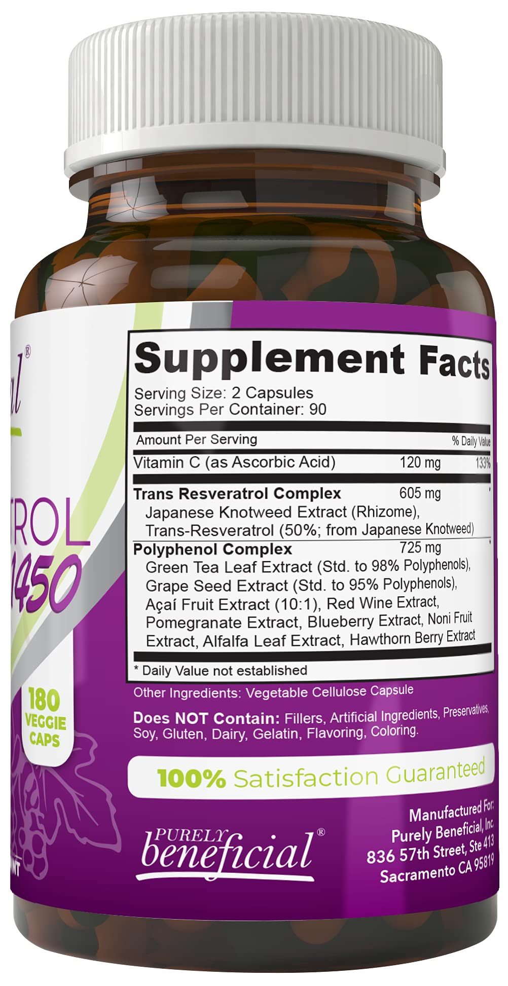 PURELY beneficial Resveratrol Supplement, 1450 mg, 90 Count