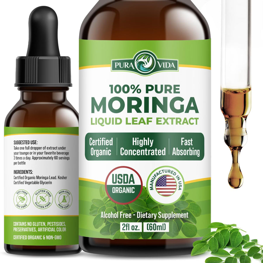 PURA VIDA MORINGA Moringa Oleifera Leaf Extract Drops, 2 oz