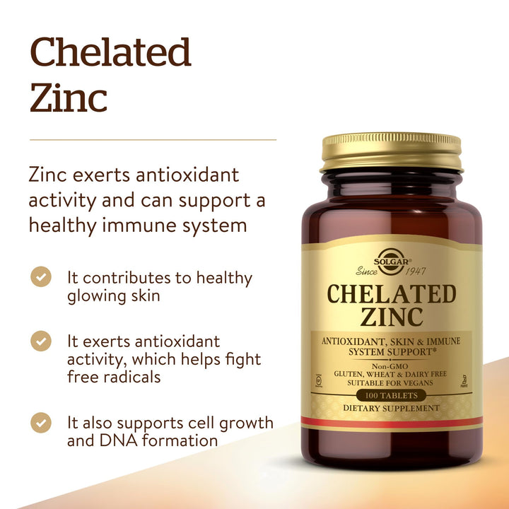 Solgar Chelated Zinc Tablets, 100 Count