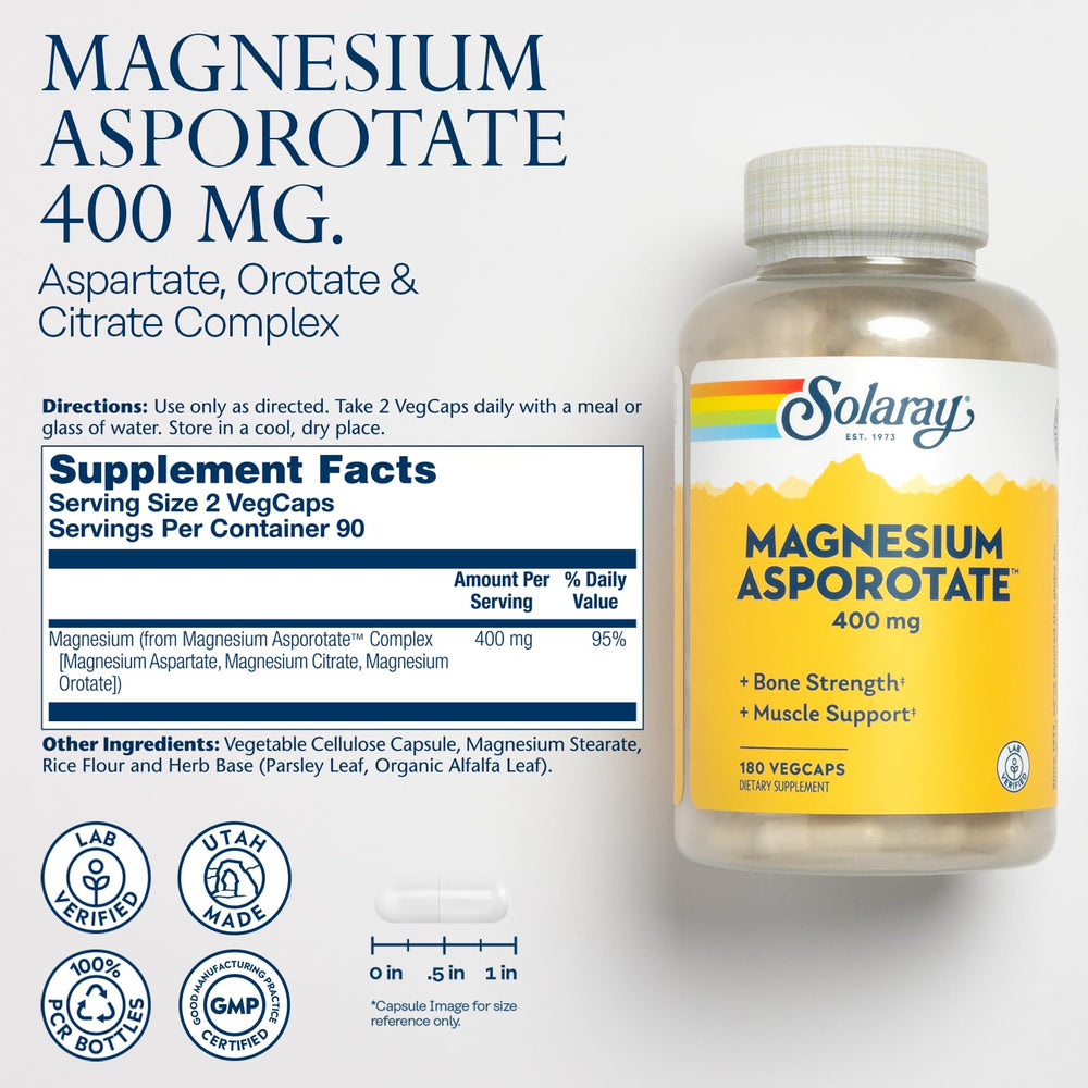 SOLARAY Magnesium Asporotate, 400 mg, 180 Count