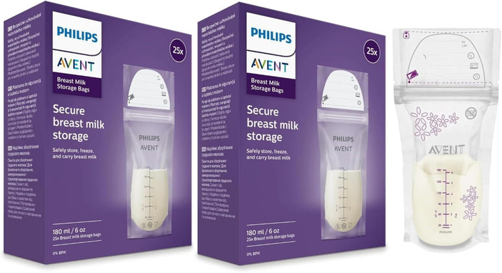 Philips Avent Breast Milk Storage Bags, Clear, 6 oz, 50 Count