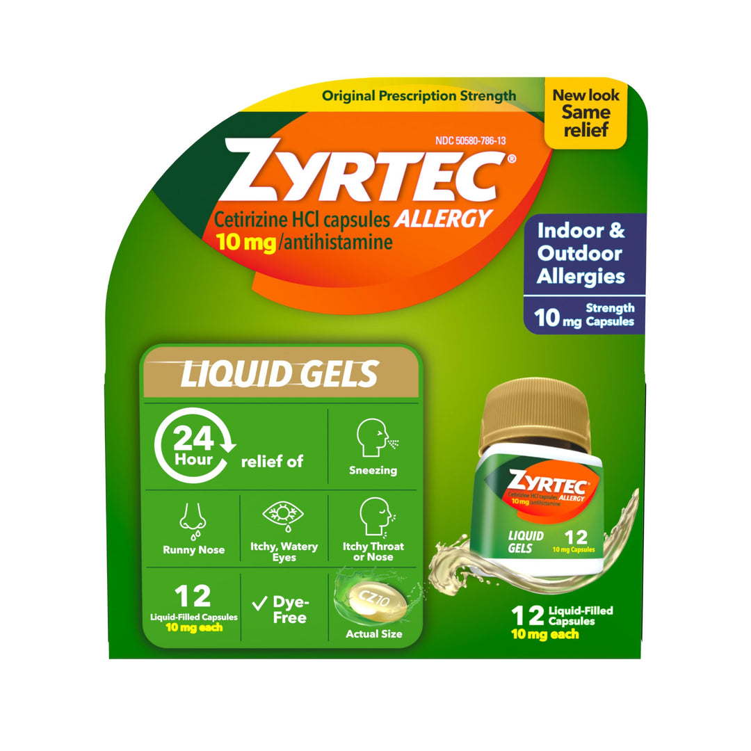 Zyrtec Allergy Relief Liquid Gel Capsules, Cetirizine HCl, 12 Count