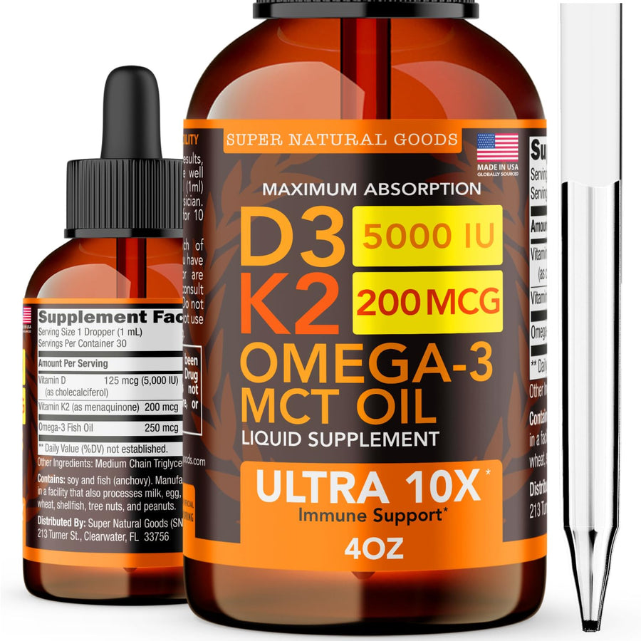 Super Natural Goods Vitamin D3 K2 Liquid Drops, Maximum Strength, 5000 IU, 4 fl oz