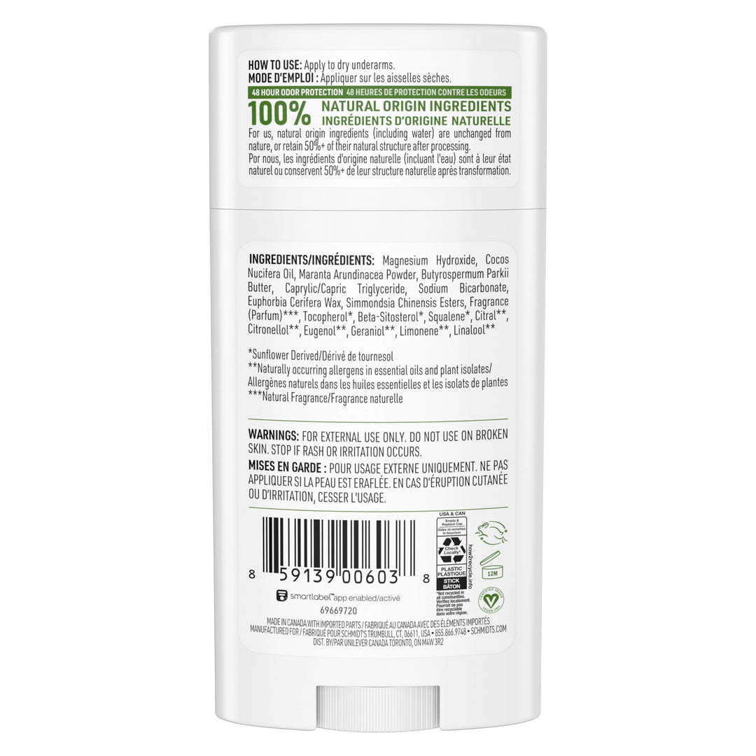 Schmidt's Bergamot + Lime Natural Deodorant, 2.65 oz