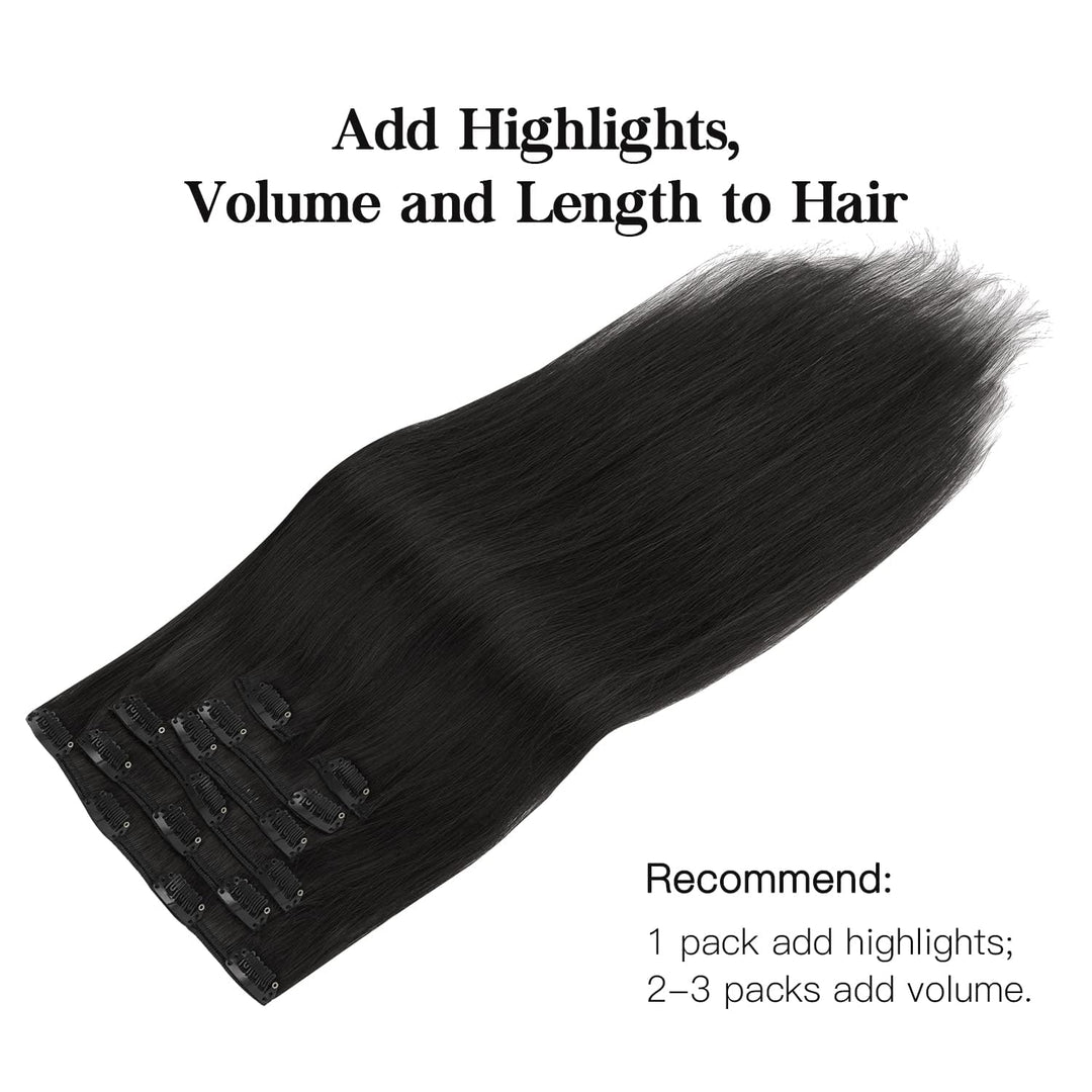 hotbanana Human Hair Clip In Extensions, Natural Black, 22 Inch, 120 g, 7 Count