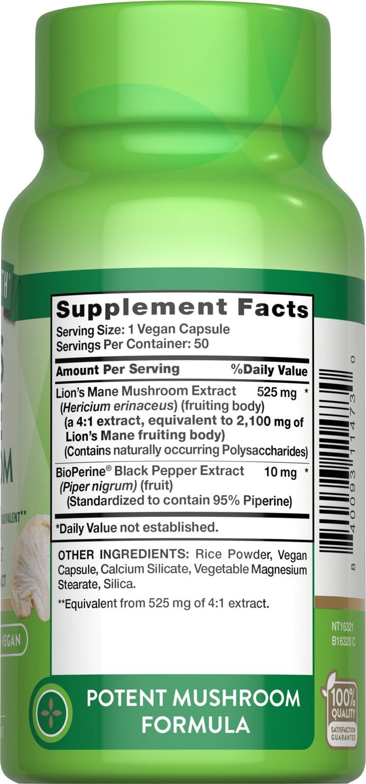Nature's Truth Lions Mane Mushroom Supplement, 2100 mg, 50 Count