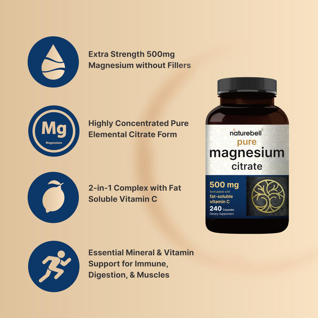 NatureBell Magnesium Citrate 500mg, 240 Count