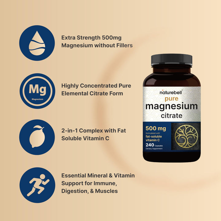 NatureBell Magnesium Citrate 500mg, 240 Count