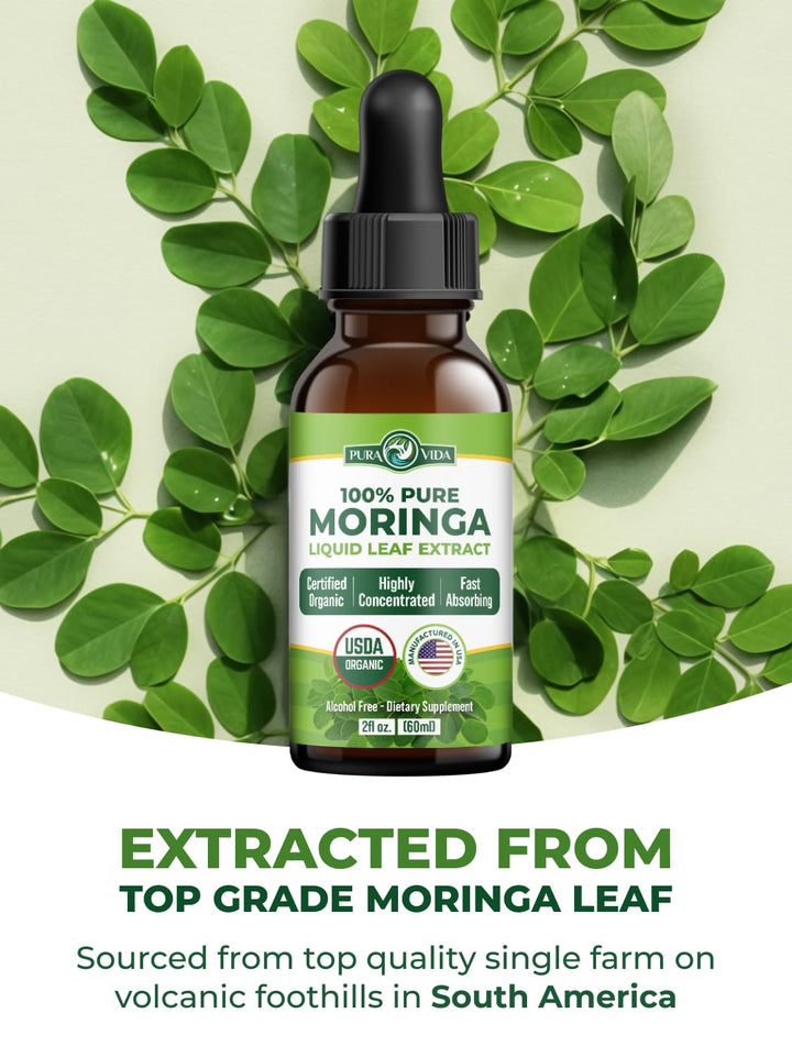 PURA VIDA MORINGA Moringa Oleifera Leaf Extract Drops, 2 oz