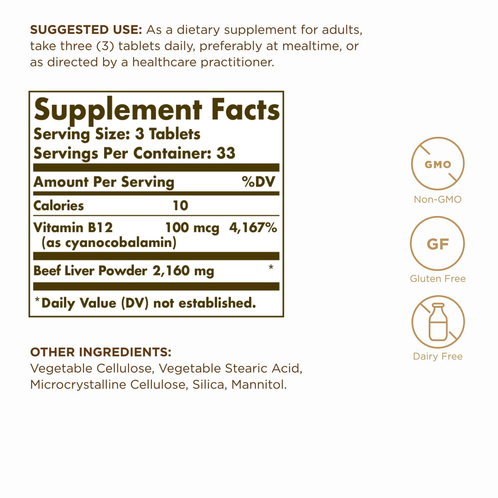 Solgar Desiccated Liver, 100 Count