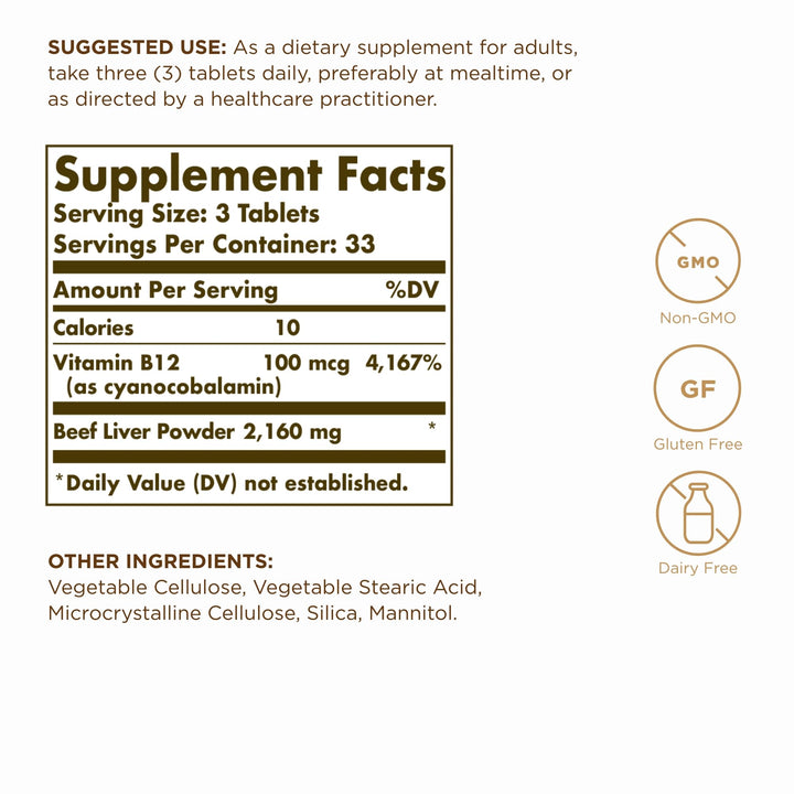 Solgar Desiccated Liver, 100 Count