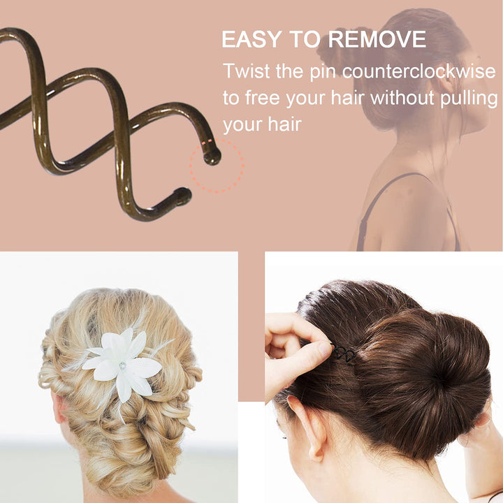 MAORULU Spiral Bobby Pins, Brown, 20 Count