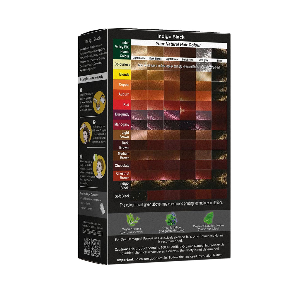 INDUS VALLEY Bio Organic Natural Henna Hair Color, Indigo Black, 100 g