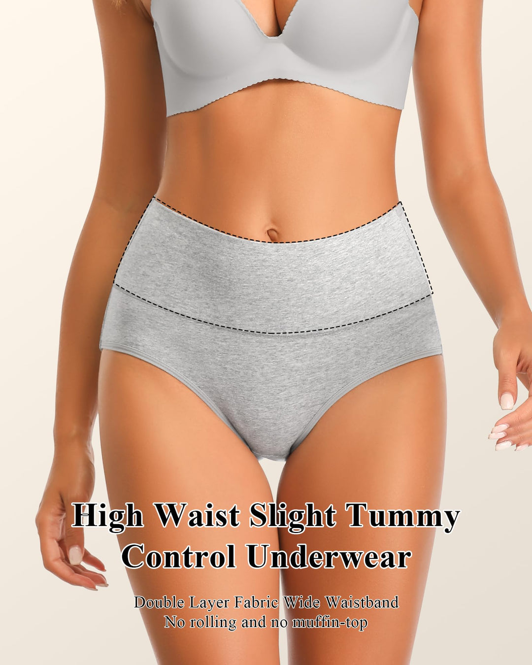 Annenmy Women's High Waist Cotton Briefs, Multicolor, M, 5 Count