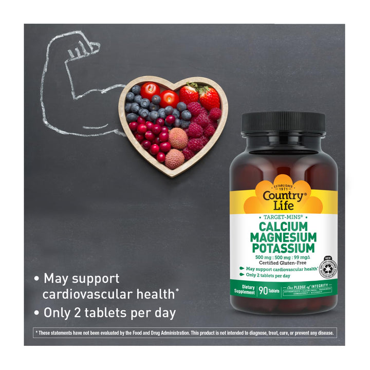 Country Life Target Mins Calcium Magnesium Potassium, 90 Count