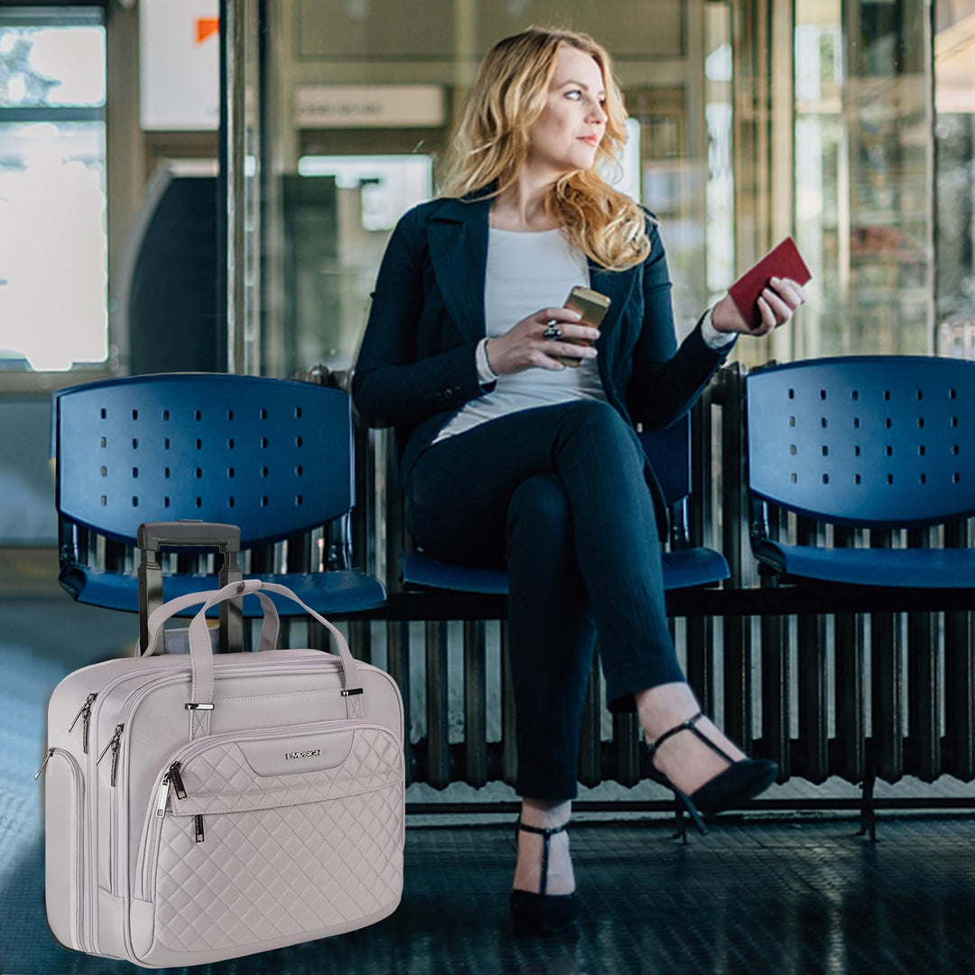 EMPSIGN Rolling Laptop Bag, Dusty Pink, 15.6 in